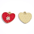 Pendentif cœur émaillé rouge avec fleur blanche et texte Get Me sur alliage - Plaque Cœur (A7-395) / 17*18mm / Rouge