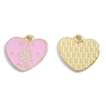Pendentif cœur en émail rose avec texte GET ME et marguerite pour bijoux DIY - Plaque Cœur (A7-395) / 17*18mm / Rose