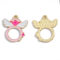 Pendentif bague diamant ailée en émail rose pour la création de bijoux DIY et colliers - Diamant Ailé (A7-397) / 23*20mm / Rose