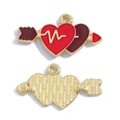 Pendentifs cœur flèche de Cupidon dorés avec émail rouge et motif de pulsation - Flèche Double Cœurs (A7-398) / 15*27mm / Rouge