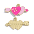 Pendentif cœur et flèche de Cupidon en alliage émaillé rose pour création bijoux - Flèche Double Cœurs (A7-398) / 15*27mm / Rose