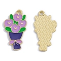 Pendentif bouquet de fleurs en émail violet pour bijoux DIY avec dos doré - Bouquet de Roses (A7-396) / 27*15mm / Violet
