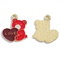 Pendentif ours en alliage avec émail rouge et cœur LOVE doré pour création de bijoux - Ours avec Cœur (A7-400) / 23*20mm / Rouge
