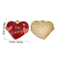 Detail of red enamel heart charm with Be Lovely text for DIY jewelry making - Be Lovely Heart Pendant (A5-230) / 20x23mm / Red Gold Pink