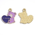 Pendentif ours en alliage violet avec cœur bleu pour colliers et bracelets DIY - Ours avec Cœur (A7-400) / 23*20mm / Violet