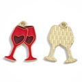 Pendentifs verres à vin dorés en émail rouge avec cœur pour création de bijoux DIY - Verres à Vin Trinquant (A7-402) / 24*18mm / Rouge