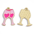 Pendentif en alliage en forme de verre à champagne rose avec motif cœur pour bijoux - Verres à Vin Trinquant (A7-402) / 24*18mm / Rose