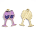 Pendentif verre de champagne en alliage violet avec motif cœur pour bijoux DIY - Verres à Vin Trinquant (A7-402) / 24*18mm / Violet