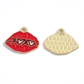 Pendentif en forme de lèvres en émail rouge et alliage doré pour bijoux DIY - Lèvres Chaudes (A7-403) / 16*20mm / Rouge