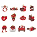 Lot de breloques DIY en alliage pour la Saint-Valentin avec cœurs et oursons - 12 Styles x 1 Chacun / 60*40mm / Ensemble de style rouge