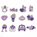 Lot de 12 breloques en émail violet pour colliers DIY avec finition dorée - 12 Styles x 1 Chacun / 60*40mm / Ensemble Violet