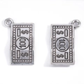 Macro detail of silver dollar sign and 100 bill rectangular alloy jewelry pendants - A5-315-antique Silver/21*12mm/1.13g