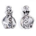 Detail view of vintage silver money bag charms with dollar signs for DIY jewelry making - A5-314-antique Silver/18*11mm/0.55g