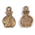 Detailed view of vintage brass dollar sign money bag pendants for DIY jewelry making - A5-314-ancient Bronze/18*11mm/0.55g