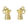 Detailed macro view of golden 3D moka pot charms for DIY jewelry making accessories - A5-353-14k Gold / 15*10mm / 2.26g