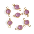 Detail of pink faceted glass connectors with gold plated edges for DIY jewelry making - Purple (A5-376-Copper-Purple)