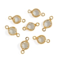 Detailed macro view of seven round faceted glass connectors with gold double loop edges - Transparent White (A5-376-Copper-Clear)