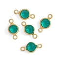 Detailed macro view of five emerald green faceted glass pendants with gold bezels - Deep Green (A5-376-Copper-Deep Green)