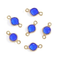 Detail showing six gold-edged round glass connectors with dark blue faceted stones for DIY jewelry - Deep Blue (A5-376-Copper-Deep Blue)