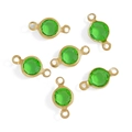 Detailed macro of six green faceted glass pendants with gold connectors for jewelry DIY - Light Green (A5-376-Copper-Light Green)