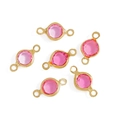 Detailed view of pink faceted glass connector charms with gold plated settings for DIY jewelry - Pink (A5-376-Copper-Pink)