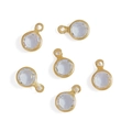 Close-up of 6 round faceted glass charms with gold-plated copper edges for DIY jewelry making - Copper-Clear White