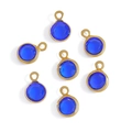 Set of seven round blue faceted glass charms with gold copper edging for DIY jewelry making - Copper-Dark Blue