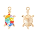 Detailed macro view showing both sides of a colorful enamel sea turtle metal pendant charm - 24*13mm / Mosaic Geometric Style (Style 1)