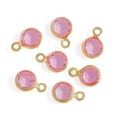 Detail showing six faceted pink glass pendants with round golden copper edge plating - Copper-Light Pink