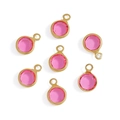 Pink faceted glass charms with gold-plated copper edges for DIY jewelry making - Copper-Pink