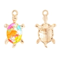 Detailed view of colorful turtle pendant with rainbow enamel and gold metal texture - 24*13mm / Seven-Color Splash Style (Style 6)