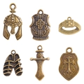 Antique bronze alloy armor and weapon pendant set with vintage embossed details - Antique Bronze Mixed 6 Styles Pack