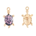 Detailed front and back view of pink floral enamel turtle charm with gold metal plating - 24*13mm / Dark Pink Flower Style (Style 16)
