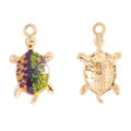 Front and back detail of gold alloy sea turtle pendants with purple and green enamel - 24*13mm / Purple Green Mottled Style (Style 15)
