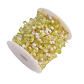 Detail of irregular green gravel and white pearls on gold stainless steel chain reel - Gold Plated Light Green (1m)