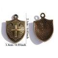 Detail of bronze shield pendants with cross pattern and measurement labels in inches - Shield Pendant (A7-314)