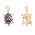 Detailed front and back view of colorful turtle charms with vibrant enamel patterns - 24*13mm / Artistic Collage Style (Style 14)