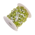 Detail of green stone and white pearl bead chain on a spool for DIY jewelry - Silver Tone Light Green (1m)