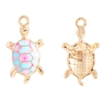 Detail of blue floral enamel turtle charm showing front and textured gold alloy back - 24*13mm / Light Blue Pink Flower (Style 12)