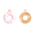 Detail view of lifebuoy DIY charms showing pink enamel front and golden textured metal back - Pink Lifebuoy (A5-387)