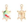 Detailed front and back views of a gold turtle pendant with colorful enamel sea patterns - 24*13mm / Chinese Style Red Fish (Style 10)