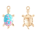 Detailed front and back view of blue turtle pendant with colorful enamel oil pattern - 24*13mm / Sky Blue Pink Dot Style (Style 8)