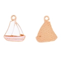 Macro detail of alloy sailboat pendant showing front enamel and back metal texture - Pink Sailboat (A5-386)