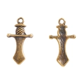 Detailed macro view of antique bronze alloy sword pendants showing front and back texture - Sword Pendant (A4-071)