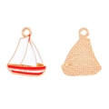 Detailed front and back view of a gold-tone sailboat pendant with red and white enamel - Red Sailboat (A5-386)