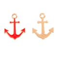 Macro view of double-sided anchor charms showing red enamel inlay and golden alloy finish - Red Anchor (A5-383)