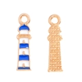 Detailed front and back views of nautical lighthouse enamel pendant for DIY jewelry making - Blue Lighthouse (A5-385)