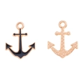 Detail of anchor charm showing black enamel front and textured gold back for DIY jewelry - Black Anchor (A5-384)
