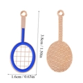 Detailed front and back view of gold tennis racket charm with blue enamel for DIY jewelry - A5-402/38*16mm/1.69g