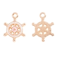 Detail of rose gold anchor steering wheel charm with pink and white enamel drip oil - Pink Ship Wheel (A5-383) / 18*13.5mm